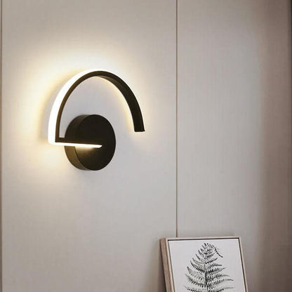 Curved Line LED Wall Light – Modern Minimalist Arc Halo Wall Sculpture Lamp in Black or White, Warm or Cool White