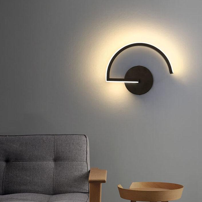 Curved Line LED Wall Light – Modern Minimalist Arc Halo Wall Sculpture Lamp in Black or White, Warm or Cool White