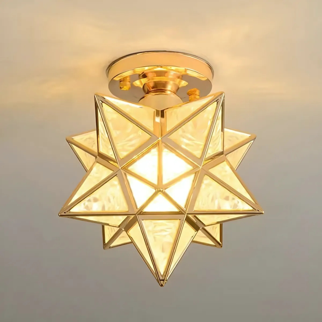 Xelio Star LED Ceiling Light – Geometric Star-Shaped Frosted Glass Fixture in Gold or Black for Bedroom, Hallway & Kids Room