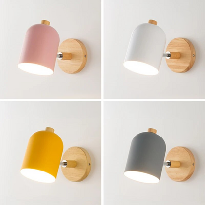 Drelis Scandinavian Wooden Wall Lamp – Minimalist Wood Base Wall Sconce with Matte Shade, Warm or Cool White, 4 Colors