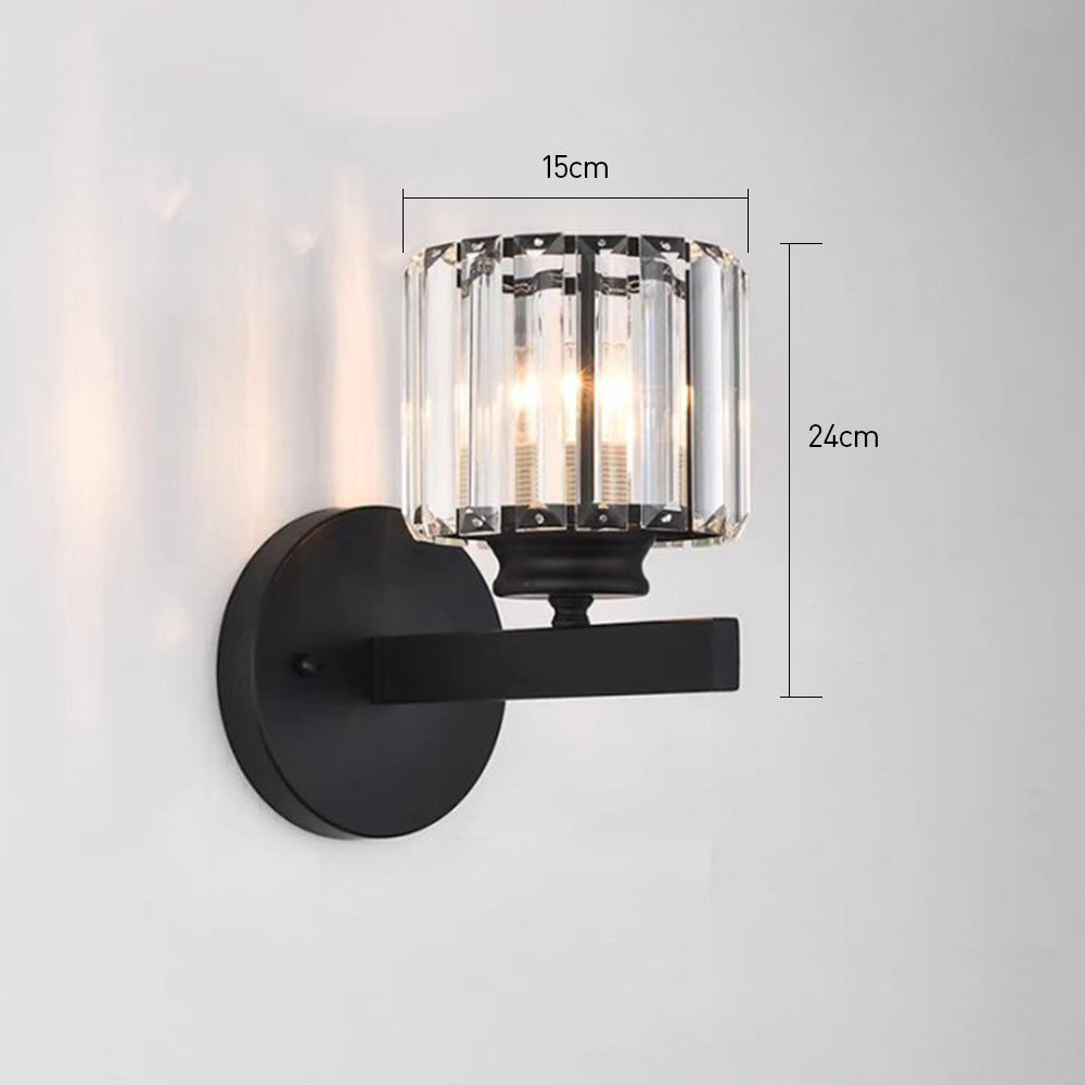 Modern Crystal Glass & Iron Wall Sconce – Round or Square Luxury Wall Light in Black or Gold, 15 x 24 cm, Bedroom & Hallway