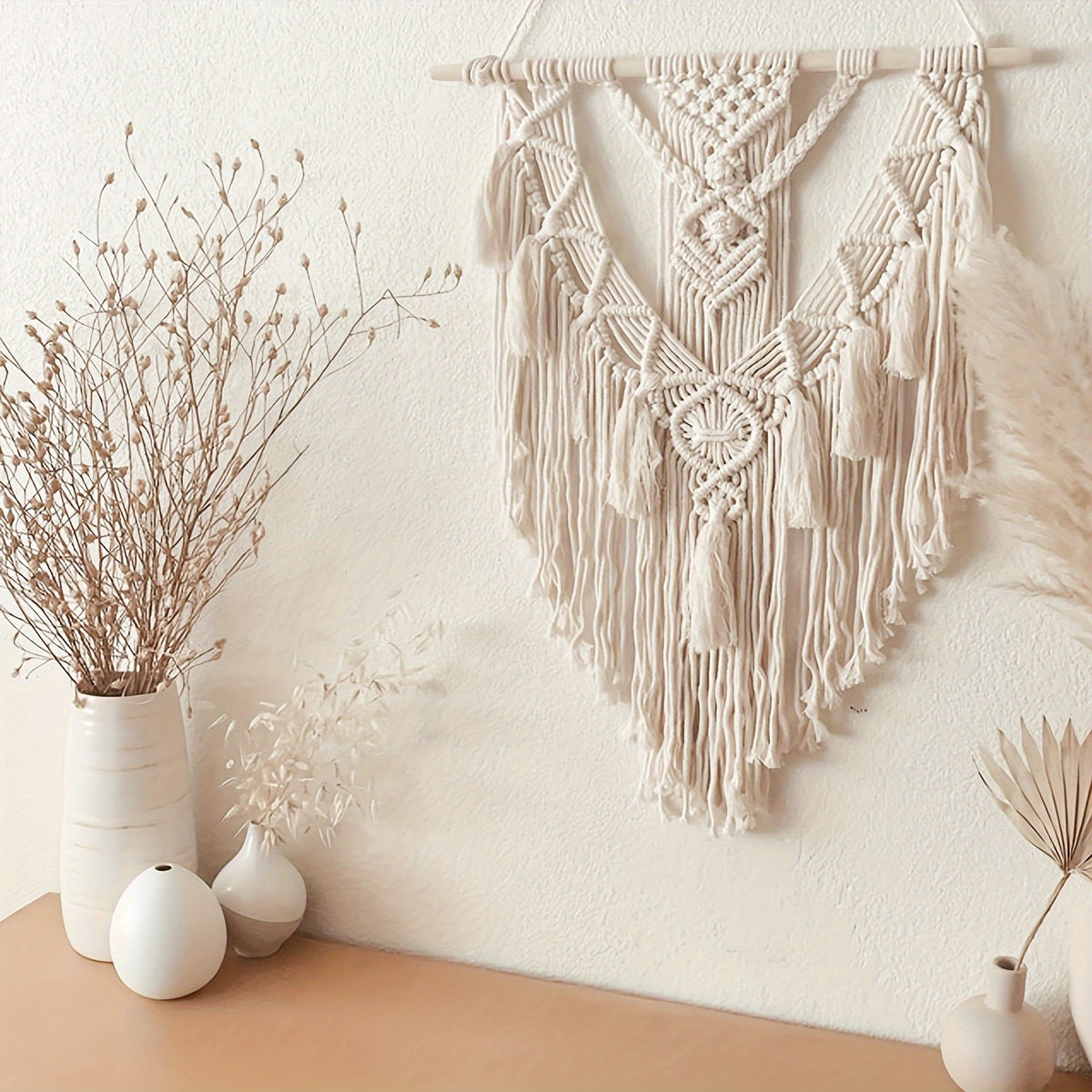 Bohemian Macrame Wall Hanging – Handcrafted Woven Tapestry with Tassels and Fringe, Boho Wall Art Decor for Bedroom