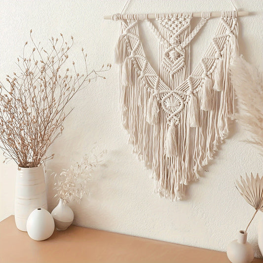 Bohemian Macrame Wall Hanging – Handcrafted Woven Tapestry with Tassels and Fringe, Boho Wall Art Decor for Bedroom