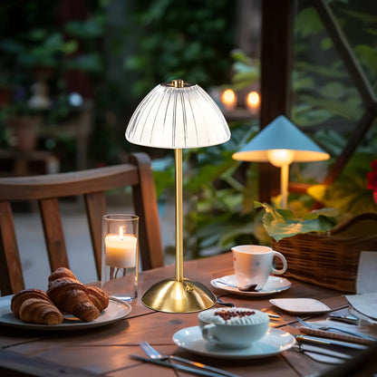 Golden Touch Rechargeable Table Lamp – Cordless Ribbed Acrylic Crystal-Style LED Lamp with 3 Light Modes for Bedside & Dining