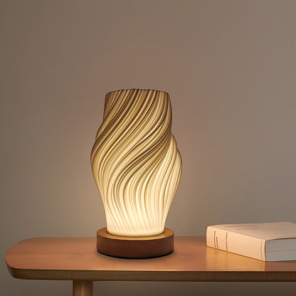 Modern LED Swirl Table Lamp – Sculptural Wave Dimmable Bedside & Desk Light with 3 Light Modes, Compact 21 x 10 cm