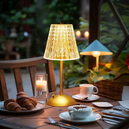 Elegant Crystal Touch Table Lamp – USB Rechargeable Cordless Faceted Shade Lamp with 3-Color Touch Dimming
