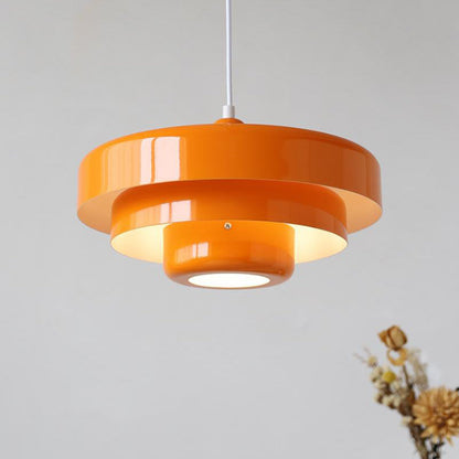 Nordic Vintage Multi-Layer Pendant Lamp – Retro Layered Round Shade Hanging Light in Orange, Green or White, Glare-Free