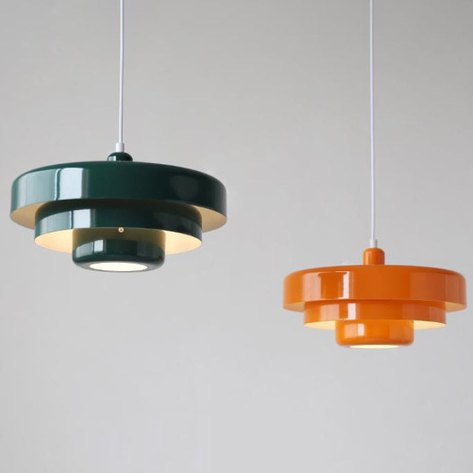 Nordic Vintage Multi-Layer Pendant Lamp – Retro Layered Round Shade Hanging Light in Orange, Green or White, Glare-Free