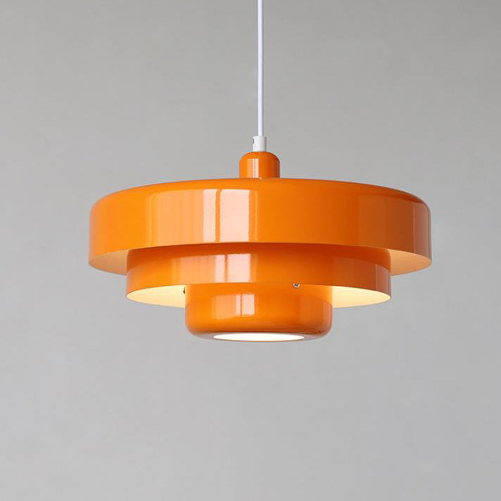 Nordic Vintage Multi-Layer Pendant Lamp – Retro Layered Round Shade Hanging Light in Orange, Green or White, Glare-Free