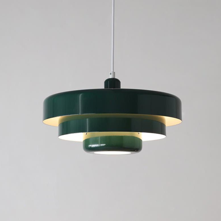 Nordic Vintage Multi-Layer Pendant Lamp – Retro Layered Round Shade Hanging Light in Orange, Green or White, Glare-Free