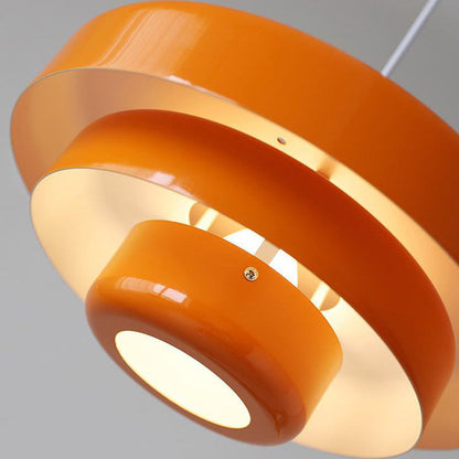 Nordic Vintage Multi-Layer Pendant Lamp – Retro Layered Round Shade Hanging Light in Orange, Green or White, Glare-Free