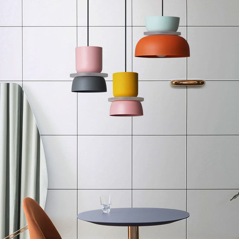 Nordic Colorful Macaron Pendant Light – Two-Tone Scandinavian Hanging Lamp, E26 Bulb, 3 Sizes for Dining, Kitchen & Kids Room