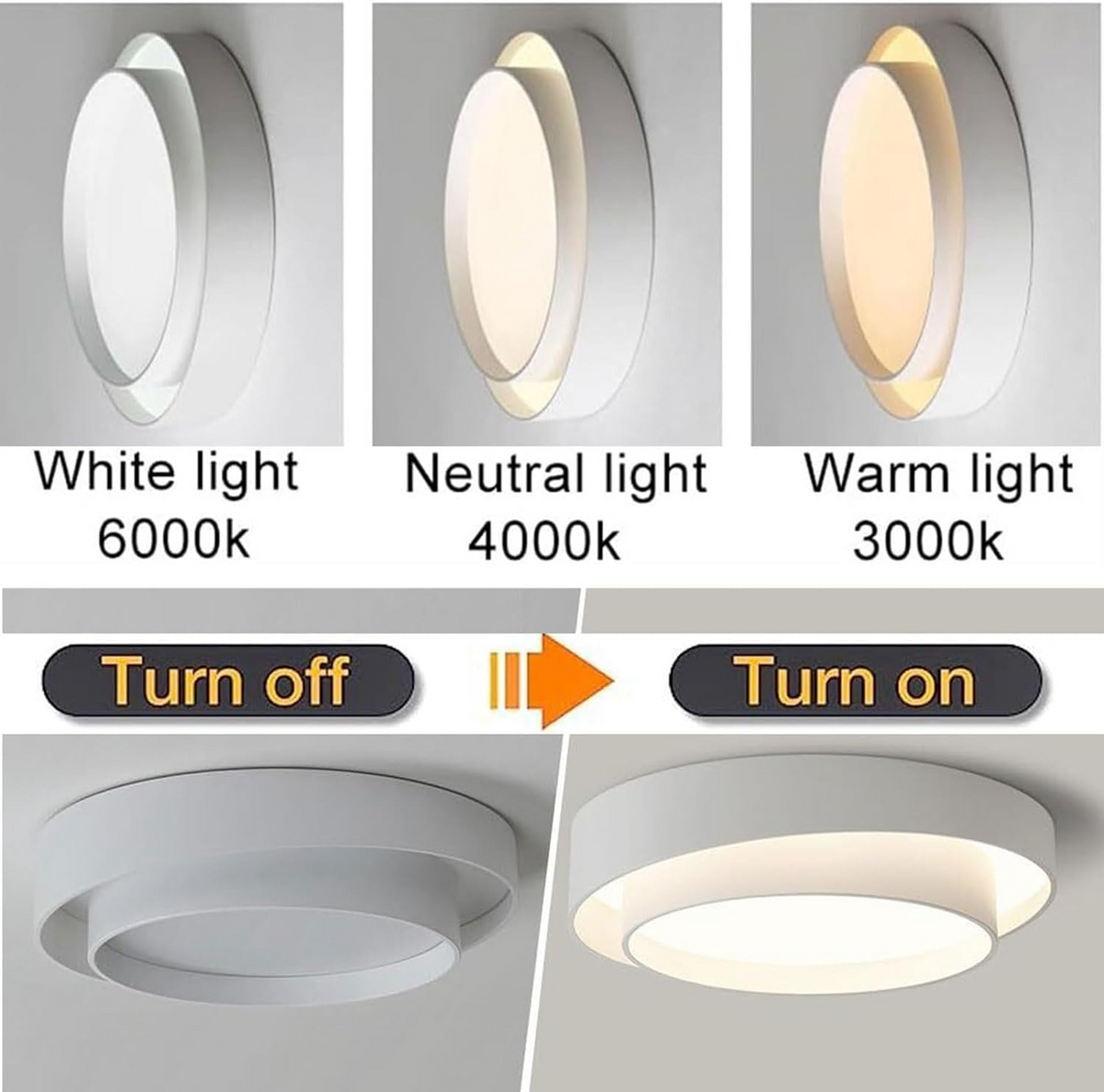 Modern Nordic Round LED Ceiling Light – Minimalist Flush Mount Fixture in Black or White, 40 to 60 cm for Living Room & Bedroom