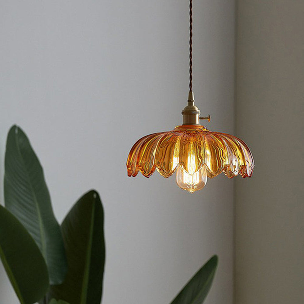 Vintage Flower Glass Pendant Light – Colorful Floral Hanging Lamp for Kitchen Island, Dining Room & Bedroom
