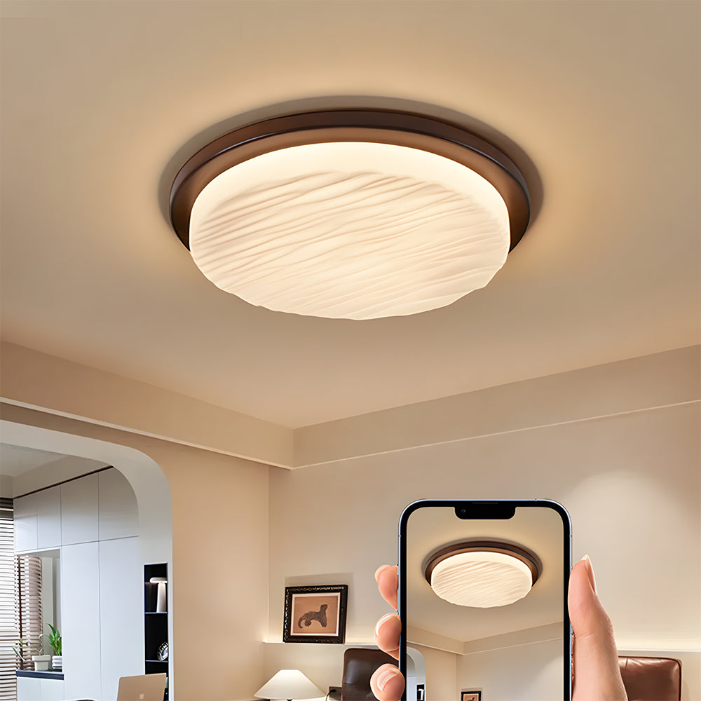 Art Deco LED Flush Mount Ceiling Light – Sculpted Glass Geometric Vintage Fixture, 30 to 53 cm, Warm or Cool White