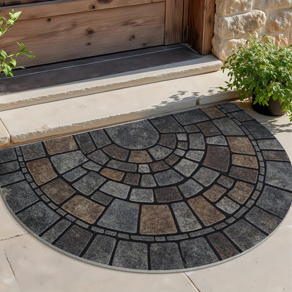 Half-Circle Mosaic Door Mat – Non-Slip Semi-Round Indoor Outdoor Entryway Rug, 100% Polyester, 45x75 or 60x90 cm