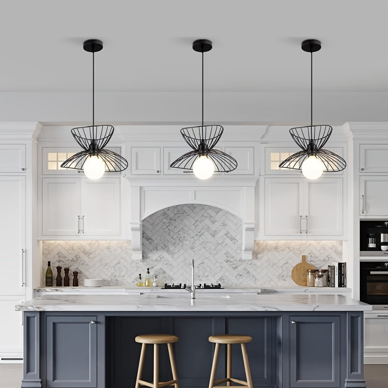 Retro Black Petal Pendant Light – Adjustable Industrial Open Metal Shade Hanging Lamp for Dining Table, Kitchen & Bar