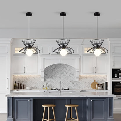 Retro Black Petal Pendant Light – Adjustable Industrial Open Metal Shade Hanging Lamp for Dining Table, Kitchen & Bar