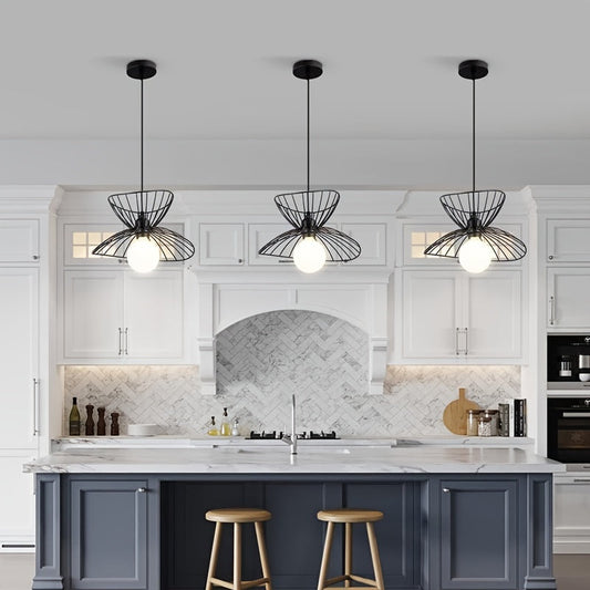 Retro Black Petal Pendant Light – Adjustable Industrial Open Metal Shade Hanging Lamp for Dining Table, Kitchen & Bar