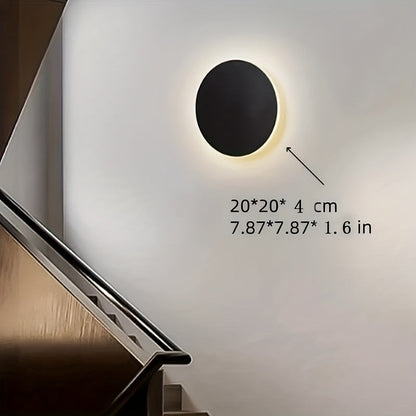 Minimalist Round LED Wall Light – Sleek Nordic 20 cm Warm White Wall Sconce in Black, White or Grey for Hallway & Stairs