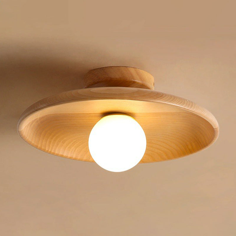 Modern Wooden Bowl Ceiling Light – Minimalist Semi-Flush Mount Fixture in Light or Dark Wood for Bedroom & Living Room