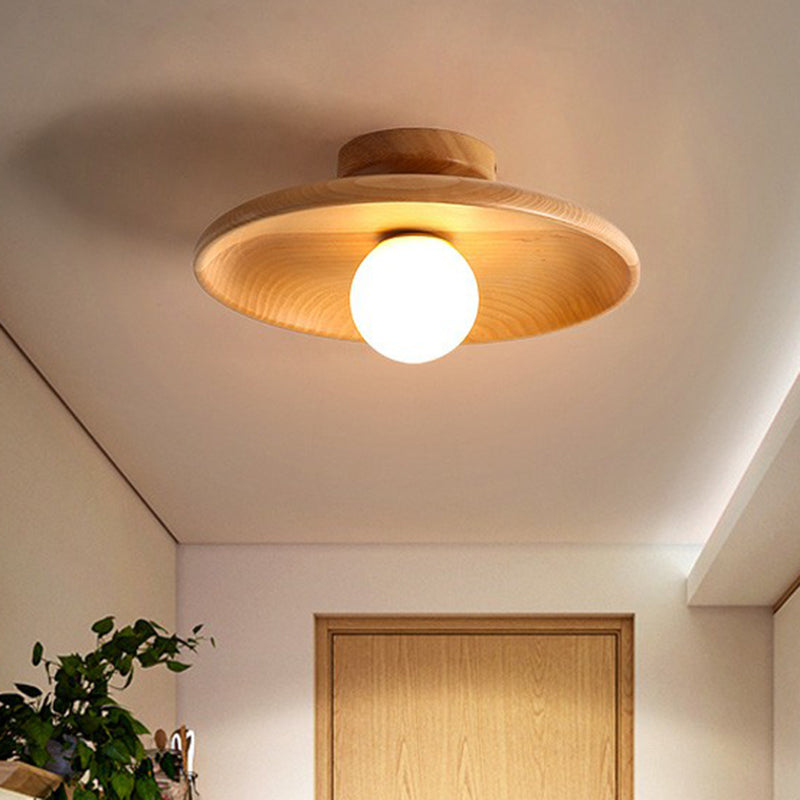 Modern Wooden Bowl Ceiling Light – Minimalist Semi-Flush Mount Fixture in Light or Dark Wood for Bedroom & Living Room