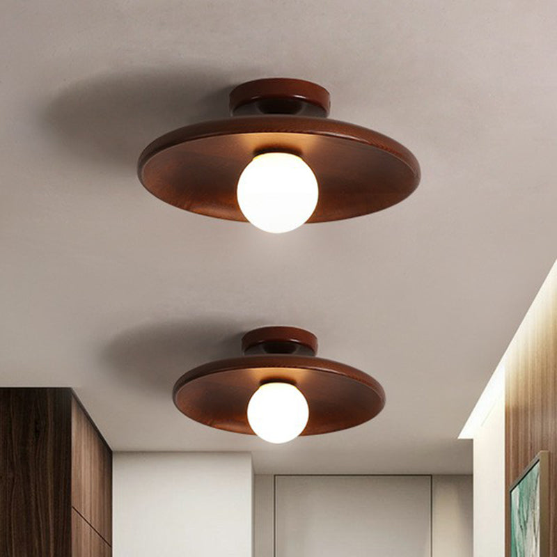 Modern Wooden Bowl Ceiling Light – Minimalist Semi-Flush Mount Fixture in Light or Dark Wood for Bedroom & Living Room