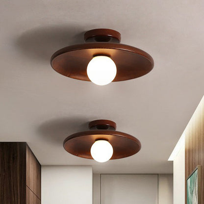 Modern Wooden Bowl Ceiling Light – Minimalist Semi-Flush Mount Fixture in Light or Dark Wood for Bedroom & Living Room