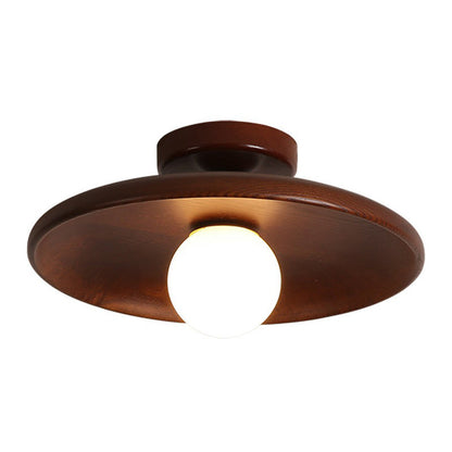 Modern Wooden Bowl Ceiling Light – Minimalist Semi-Flush Mount Fixture in Light or Dark Wood for Bedroom & Living Room