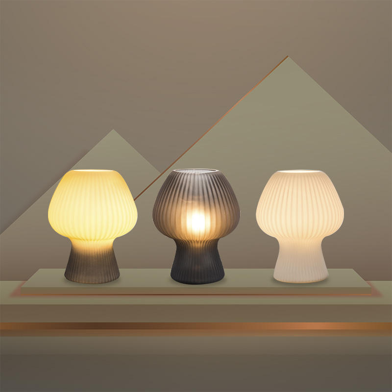 Vintage Ribbed Glass Mushroom Table Lamp – Dimmable Retro Bedside Lamp with Warm Glow for Bedroom, Desk & Reading Corner
