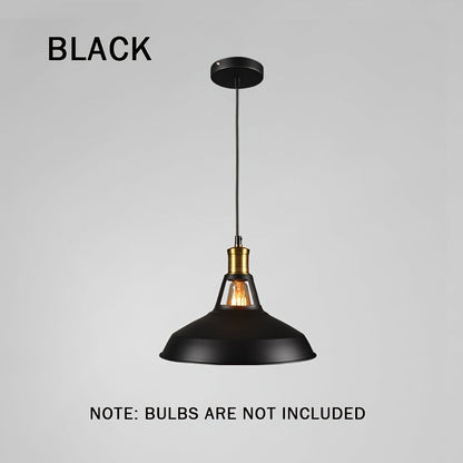 Industrial Metal Pendant Light – Retro Loft Matte Dome Hanging Lamp with Brass Accent, 100 cm Adjustable Cable, Black or White