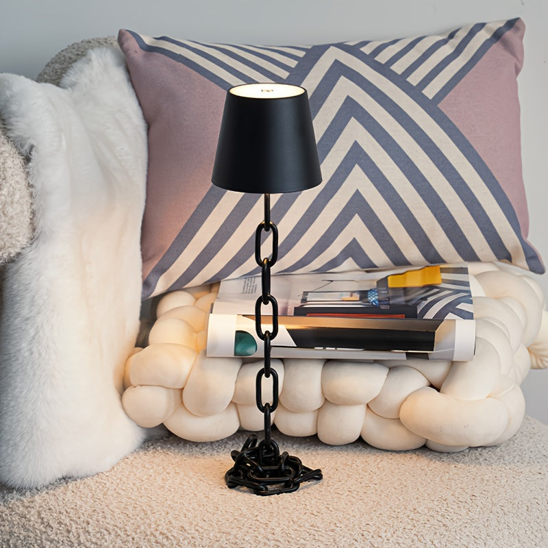 Modern Chain-Link Rechargeable Table Lamp – Sculptural Metal Chain Cordless Touch-Control LED Desk & Bedside Light