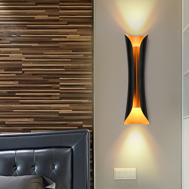 Modern Curl Black Metal Wall Sconce – Up & Down Two-Bulb Sculptural Indoor Wall Light, 33 to 76 cm for Bedroom & Hallway