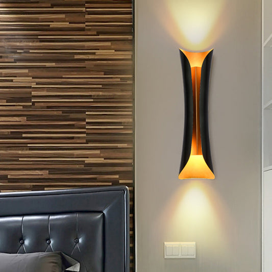 Modern Curl Black Metal Wall Sconce – Up & Down Two-Bulb Sculptural Indoor Wall Light, 33 to 76 cm for Bedroom & Hallway