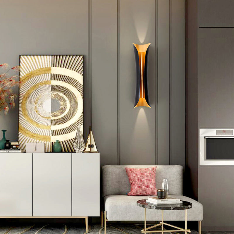 Modern Curl Black Metal Wall Sconce – Up & Down Two-Bulb Sculptural Indoor Wall Light, 33 to 76 cm for Bedroom & Hallway