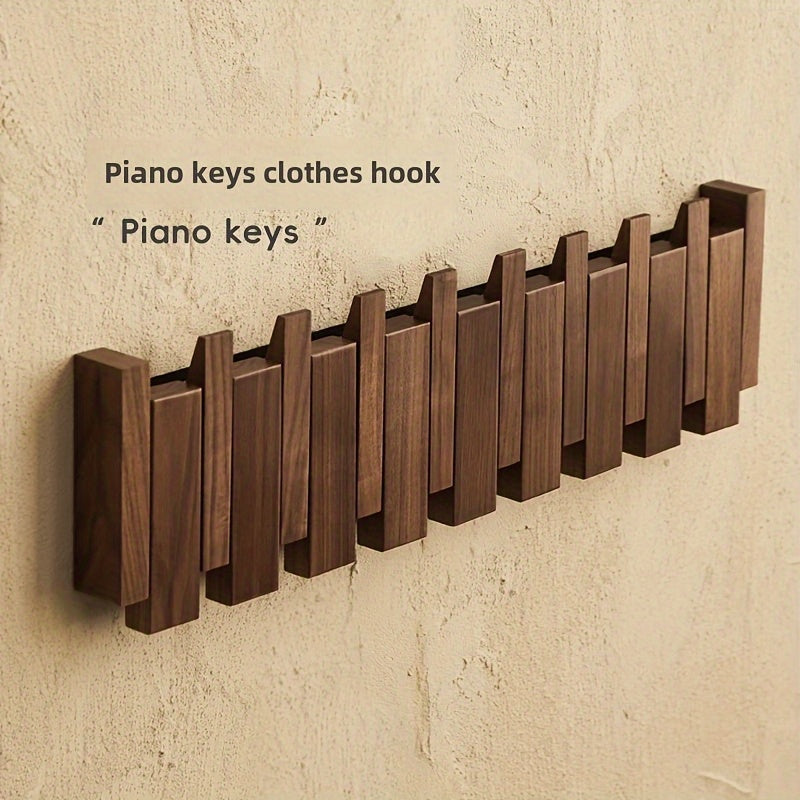 Foldable Piano Key Wooden Wall Hooks – Solid Wood 6-Hook Coat Rack, Space-Saving Entryway Hanger in Natural or Walnut