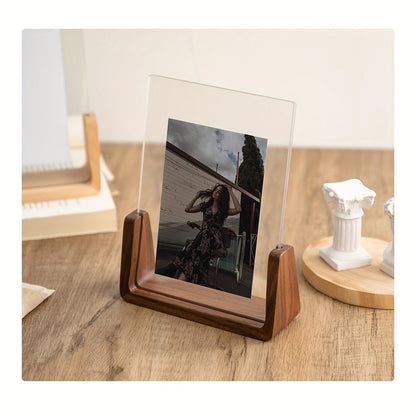 U-Shaped Acrylic & Wood Photo Frame – Modern Minimalist 6 Inch Picture Frame, Tabletop Display Gift