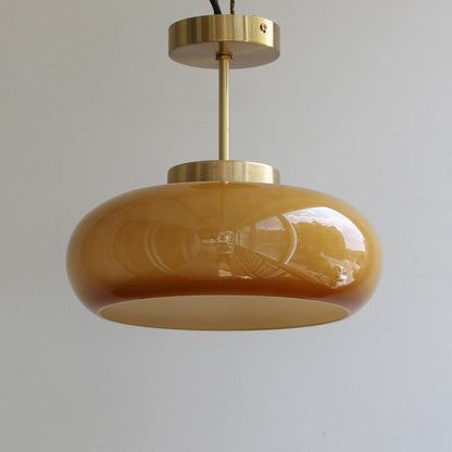 Vintage Brass Semi-Flush Ceiling Light with Yellow Glass Shade – Classic E26 Fixture in Brass or Electroplated Copper