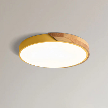 Modern Nordic LED Ceiling Light with Wood Accent – Flush Mount Dimmable Fixture for Bedroom, Living Room, Kitchen & Hallway