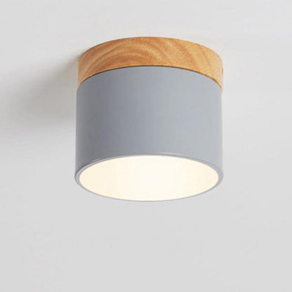 Scandinavian Macaron LED Ceiling Light with Wood Accent – Compact 7W 700 Lumen Flush Mount with 3-Color Light in 7 Colors