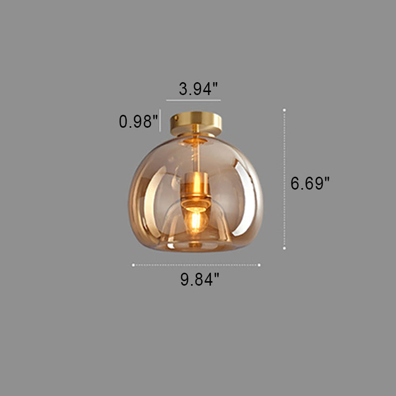 Nordic Glass Globe Semi-Flush Ceiling Light – Smoke Grey or Amber Glass Ball Fixture for Hallway, Bedroom & Living Room
