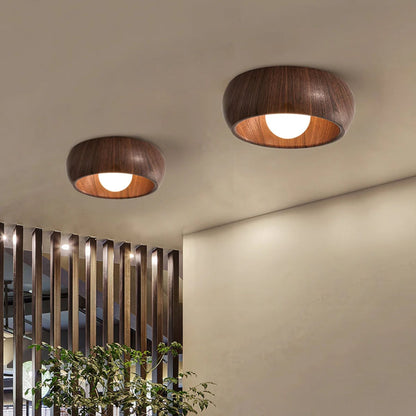 Albanora Modern Minimalist Wooden LED Ceiling Lamp – Low-Glare Warm White Flush Mount Light in Walnut or Natural Wood
