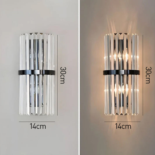 Modern Luxury Crystal Wall Light – Stainless Steel Wall Sconce with Clear Crystal Panels for Bedroom, Hallway & Living Room