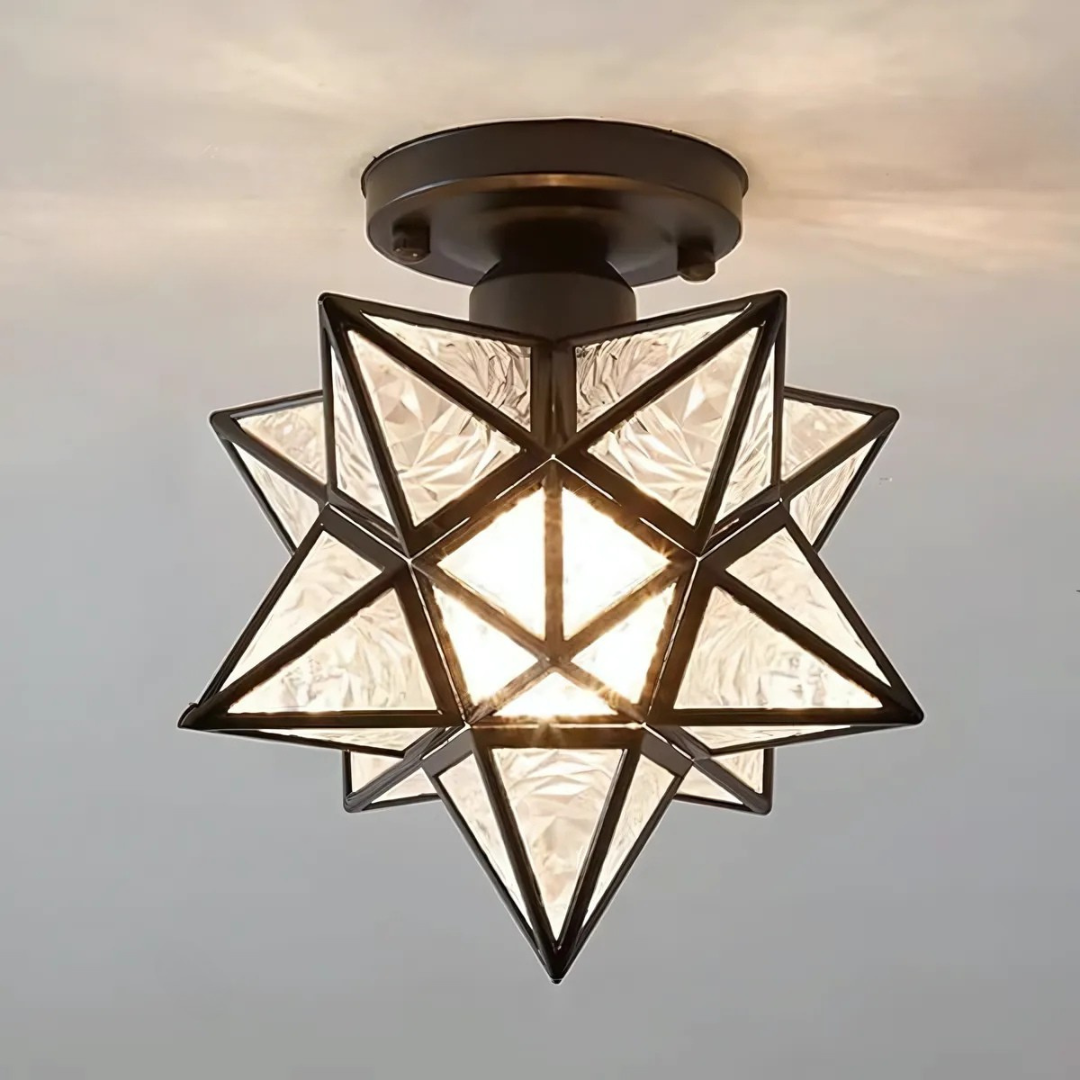 Xelio Star LED Ceiling Light – Geometric Star-Shaped Frosted Glass Fixture in Gold or Black for Bedroom, Hallway & Kids Room