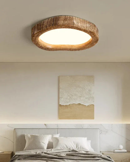 Le Halo Bois Wood-Effect LED Ceiling Light – Rustic Resin Flush Mount Lamp in S, M or L for Bedroom, Living Room & Hallway