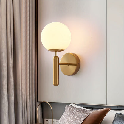 Modern Frosted Ivory Glass Globe Wall Sconce – Polished Metal Bedroom & Vanity Wall Light in Black or Gold
