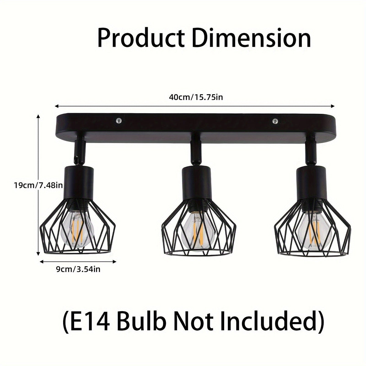 Vintage Industrial 3-Light Ceiling Spotlight – Adjustable Black Metal Cage Track Light Fixture for Kitchen, Hallway & Loft