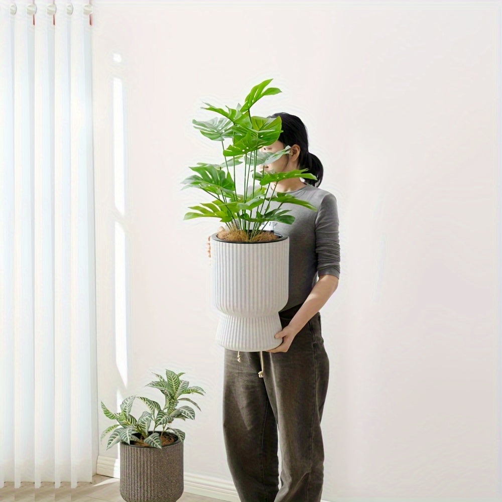 White Self-Watering Flower Pot with Water Level Indicator – Modern Wine Glass Shaped Indoor Planter for Houseplants
