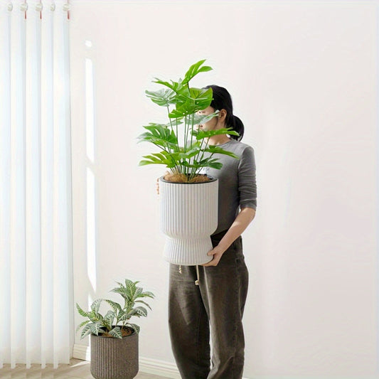 White Self-Watering Flower Pot with Water Level Indicator – Modern Wine Glass Shaped Indoor Planter for Houseplants