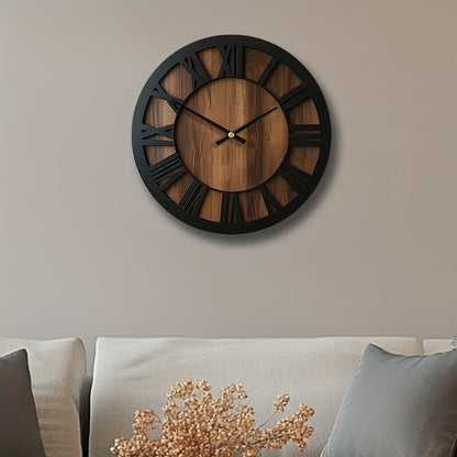 Vintage Wooden Roman Numeral Wall Clock – Large Silent Rustic Farmhouse Clock, 14, 16 or 18 Inch for Living Room & Kitchen